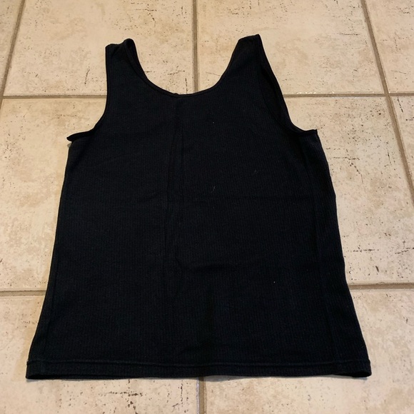 Vintage Carroll Reed Black Ribbed Tank Top Camisole Lace Floral Appliqué L/G - Picture 3 of 6